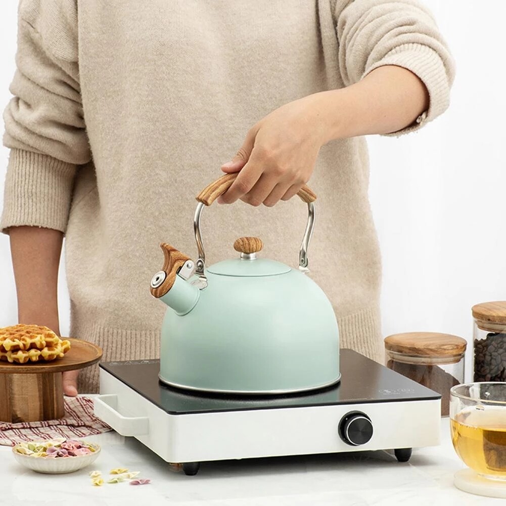Gambar Stainless Steel Whistling Tea Kettle Matte Stovetops Enamel Food Grade Teapot with Heat proof Handle for Gas Induction Cookers