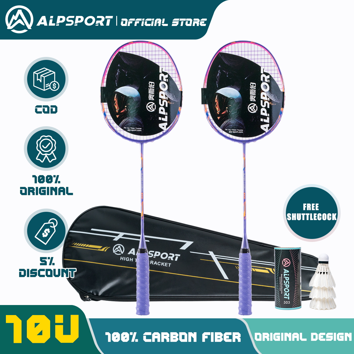 Alp GJ 2pcs 10U 50G siêu nhẹ 22-35lbs 100% sợi carbon hoàn toàn Ban Đầu VỢT CẦU LÔNG Đào Tạo Vợt Tốc Độ Cao Reket Chuyên Nghiệp thể thao ngoài trời Raket Cầu Lông Cho Người Lớn