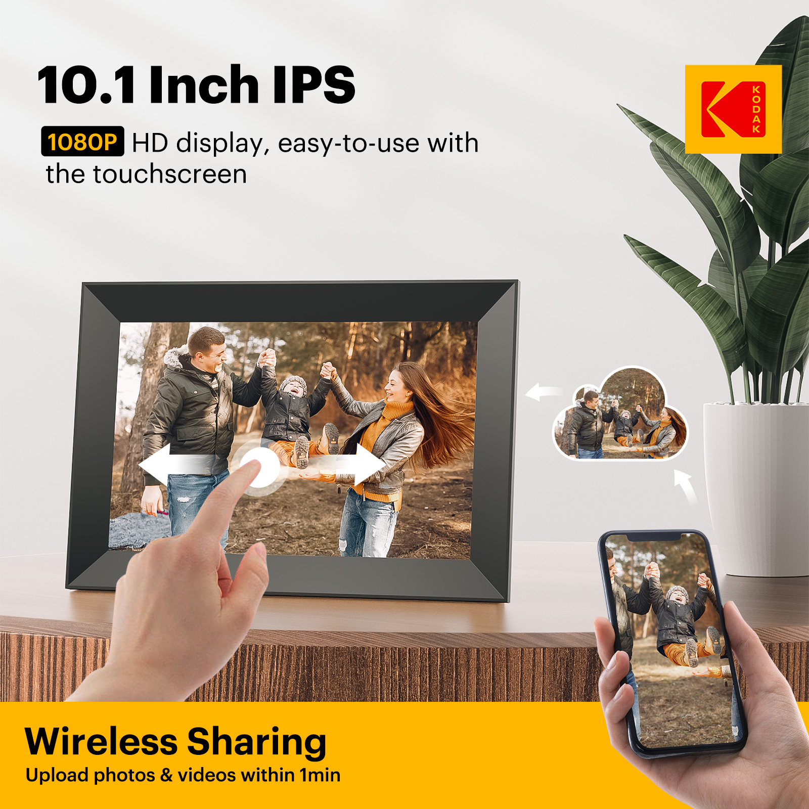 KODAK Digital Photo Frame 10-Inch Wi-Fi Enabled800*1280 IPS Touch Screen with 32G MemoryMulti-Language System Remote Transmission Instant Sharing of Photos