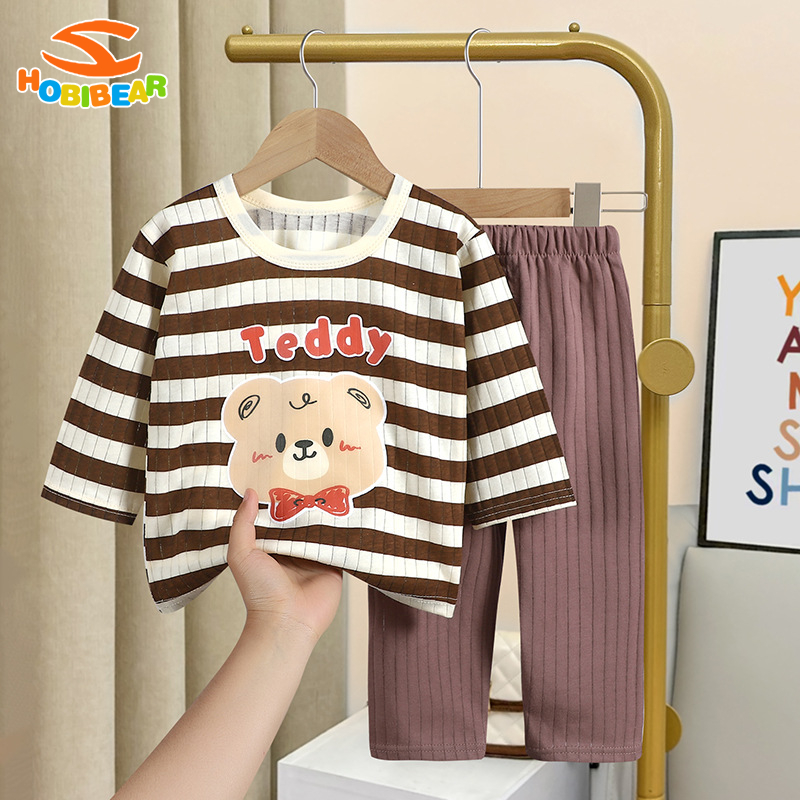 HOBIBEAR Children's long-sleeved trousers home clothes set cotton underwear baby thin pajamas air-conditioned clothes ราคา 129 บาท*ส่งฟรี