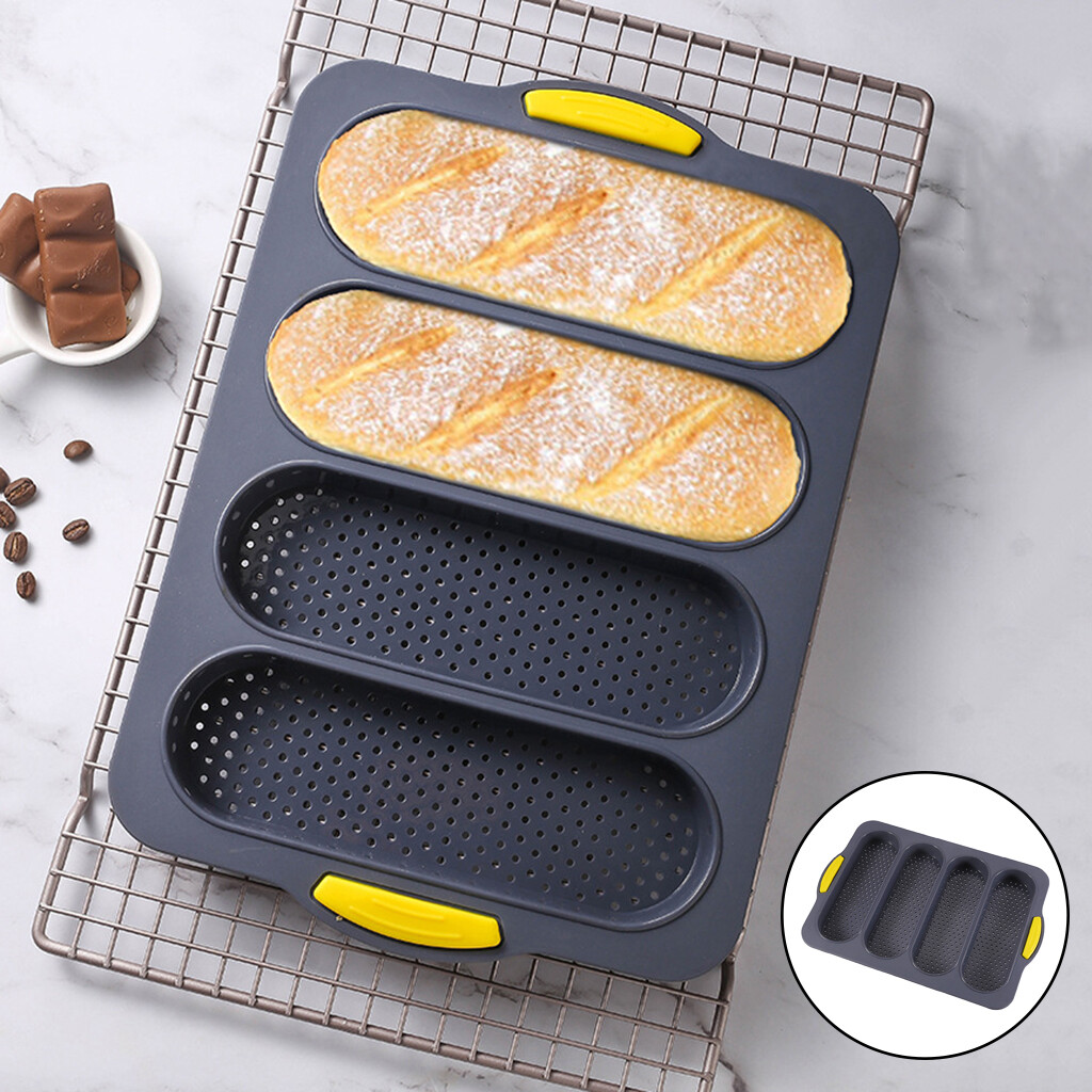 Fityle Silicone Baking Tray, 3-Loaf Nonstick Perforated Pan, Loaf