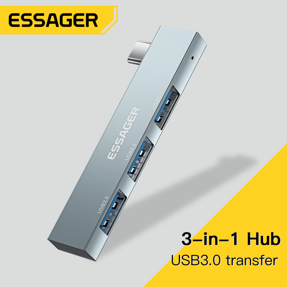 Essager Ổ Cắm Mở Rộng 3 Trong 1 Type C Đến Hub USB 3 Cổng C USB C Di Động USB Tốc Độ Cao Hub USB Hub