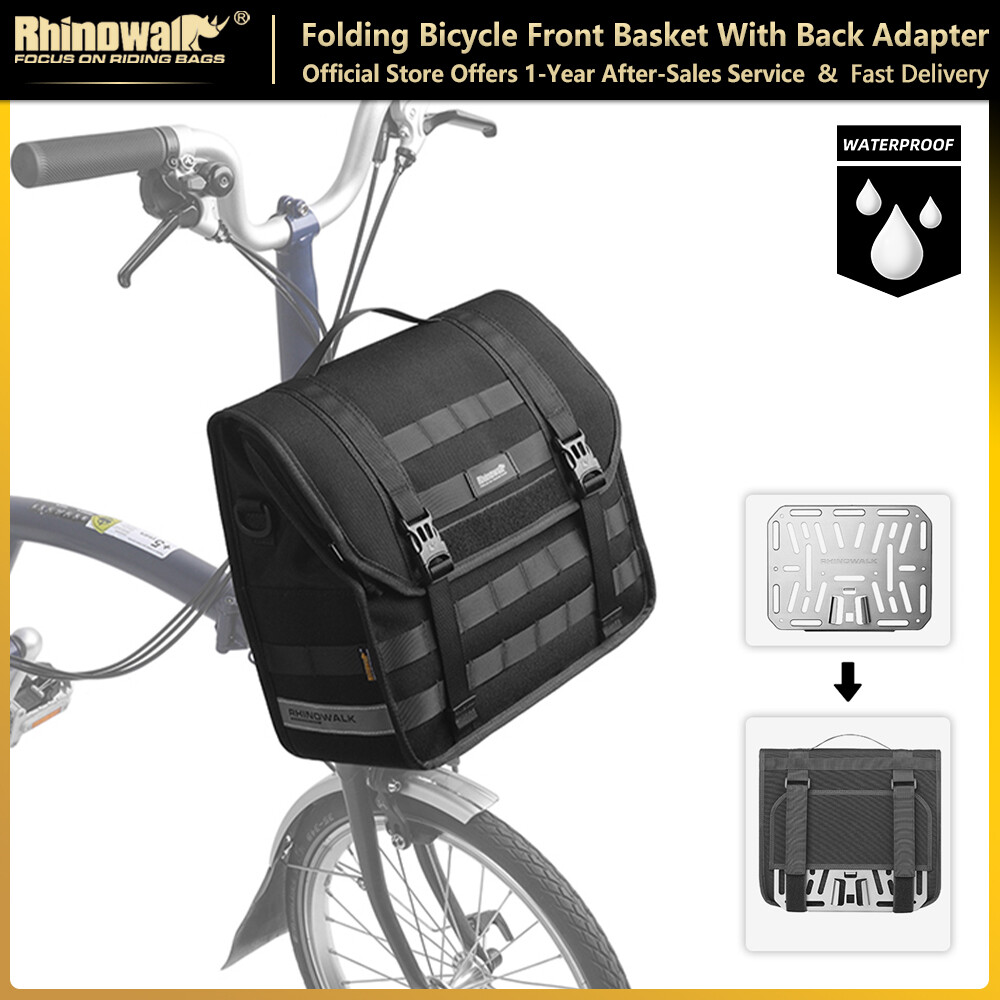 Rhinowalk Gấp Túi gắn Trước Xe Đạp Cho Brompton Với Trở Lại Adapter dung tích lớn Cubic Nhanh Chóng Phát Hành Không Thấm Nước Gấp Xe Đạp Giỏ trước du lịch ngoài trời Đi Lại Túi đeo vai đi xe đạp Túi Xách Gấp Phụ Kiện Xe Đạp