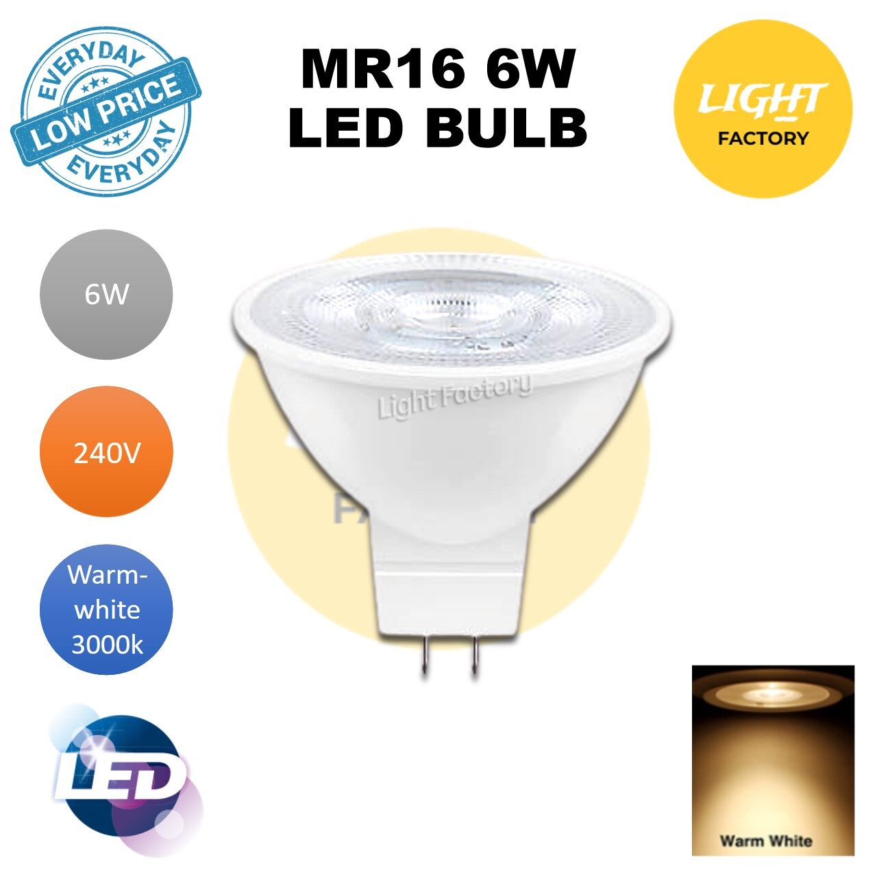 7W MR16 Dimmable LED Bulb 40 Degree Beam Base 500 Lm, 47% OFF