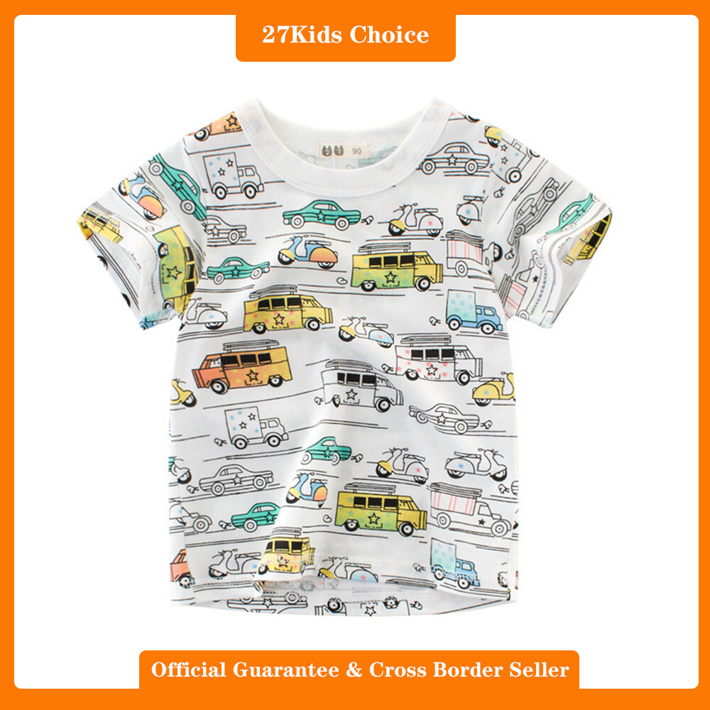 27Kids Choice Korean children's clothing summer 2024 trendy boys' short sleeved sweatshirt full of printed car cartoon children's T-shirt INS ราคา 159 บาท*ส่งฟรี