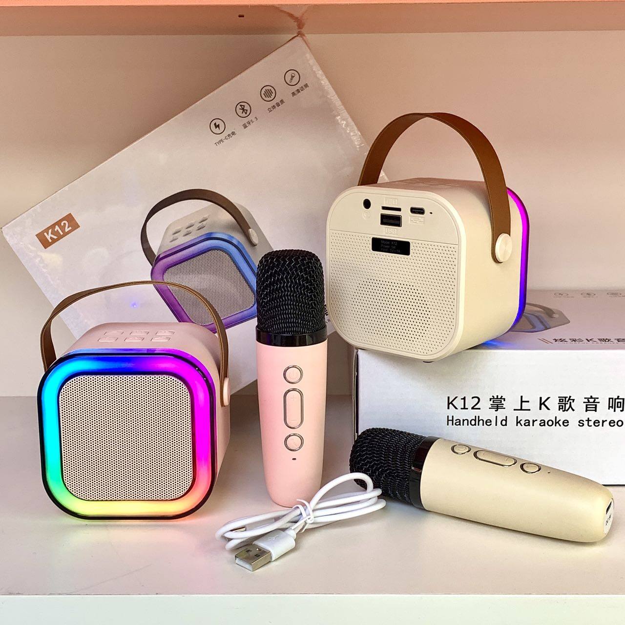 Loa Bluetooth Micro Karaoke K12 Mini Karaoke Loa Bluetooth Loa kèm micro không dây Dung lượng loa lớn, siêu chuẩn Bass, Karaoke Dung lượng loa Bluetooth