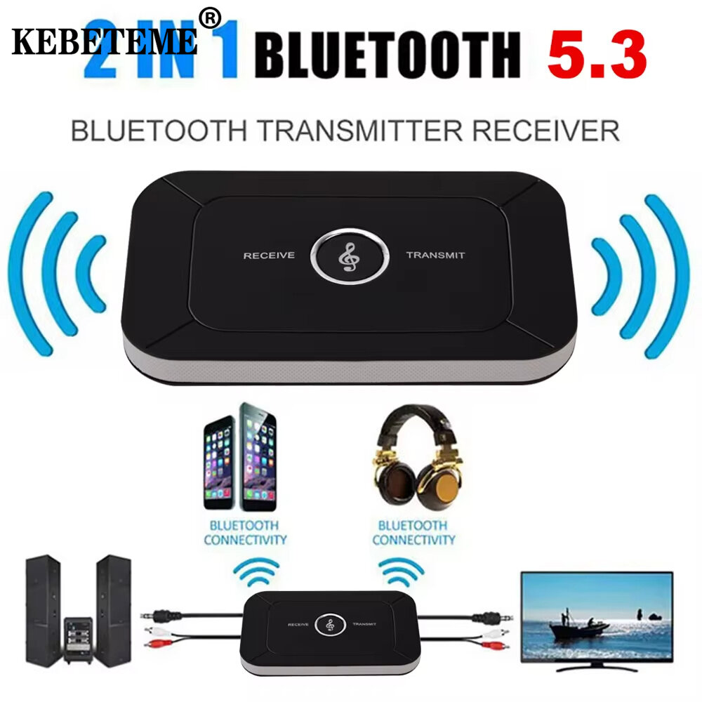 Kebeteme Bluetooth 5.3 bộ thu phát Audio RCA 3.5Mm AUX Jack USB dongle Âm Nhạc Bộ chuyển đổi không dây Cho PC ô tô Tai nghe TV Loa