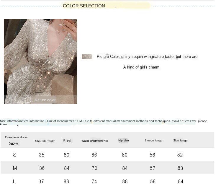 đầm kim sa lấp lánh Phụ nữ Pháp Đầm dự tiệc 2022 New Sequin Dress Slim váy kim sa nữ V Cổ dài Tay áo Váy Nổi tiếng Tính khí Bất thường Ăn mặc