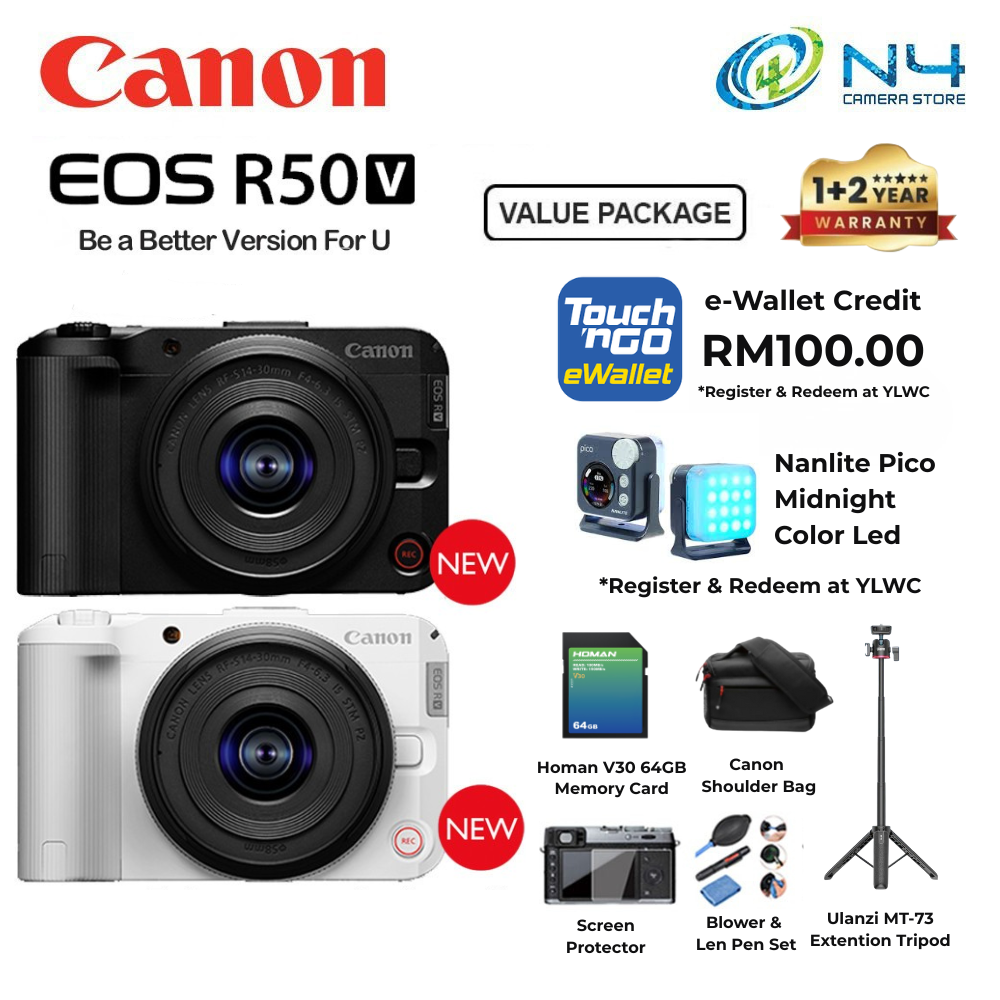 Canon EOS R50V / R50 V with lens (BODY & RF-S14-30mm F4-6.3 IS STM PZ) Harga 2,849 Ringgit*Penghantaran Percuma