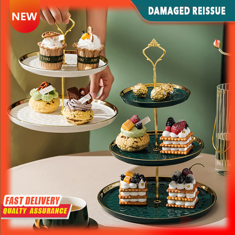 Gambar Ceramic Three layer Fruit Plate Cake Stand Dessert Table Home Living Room Afternoon Tea Candy Snack Tray