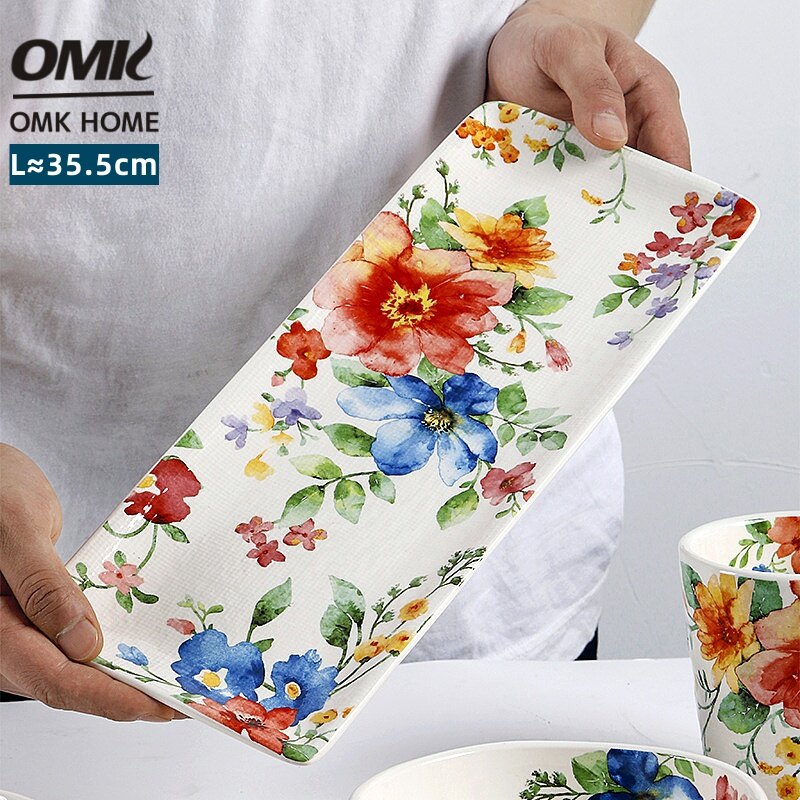 OMK Spring series Ceramic 14 inch Rectangular Serving Platter salad dessert plate tray ราคา 505 บาท*ส่งฟรี