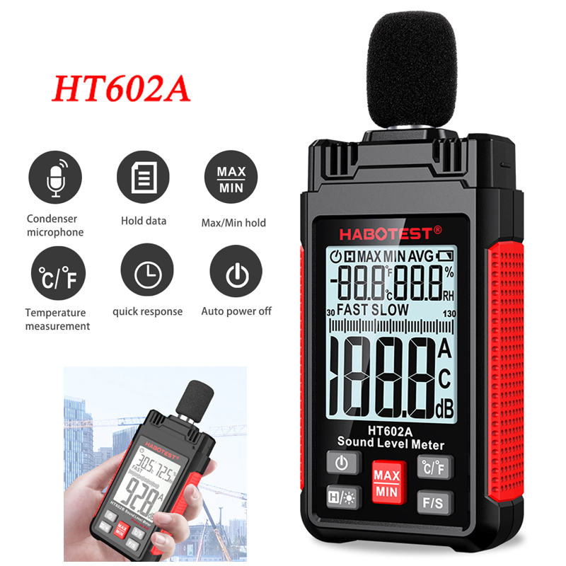 Máy đo tiếng ồn mini máy đo mức âm thanh máy theo dõi tiếng ồn decibel máy đo db 30-130dba cầm tay với máy đo độ ẩm nhiệt độ thời gian phản hồi ngắn và khả năng chống nhiễu mạnh