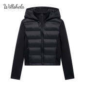 Willshela Women Cotton-Padded Clothes Fashion Black Front Zipper Jackets Coats Hooded Neck Long Sleeves Casual Female Chic Lady Outfits