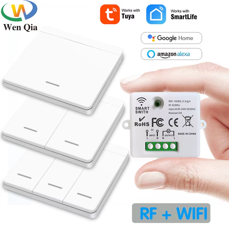 WIFI Mini switch Tuya Smart Life APP Push Button Light Switch RF 433Mhz Wall Panel DIY Relay Module Timer Google Home Alexa ราคา 374 บาท*ส่งฟรี