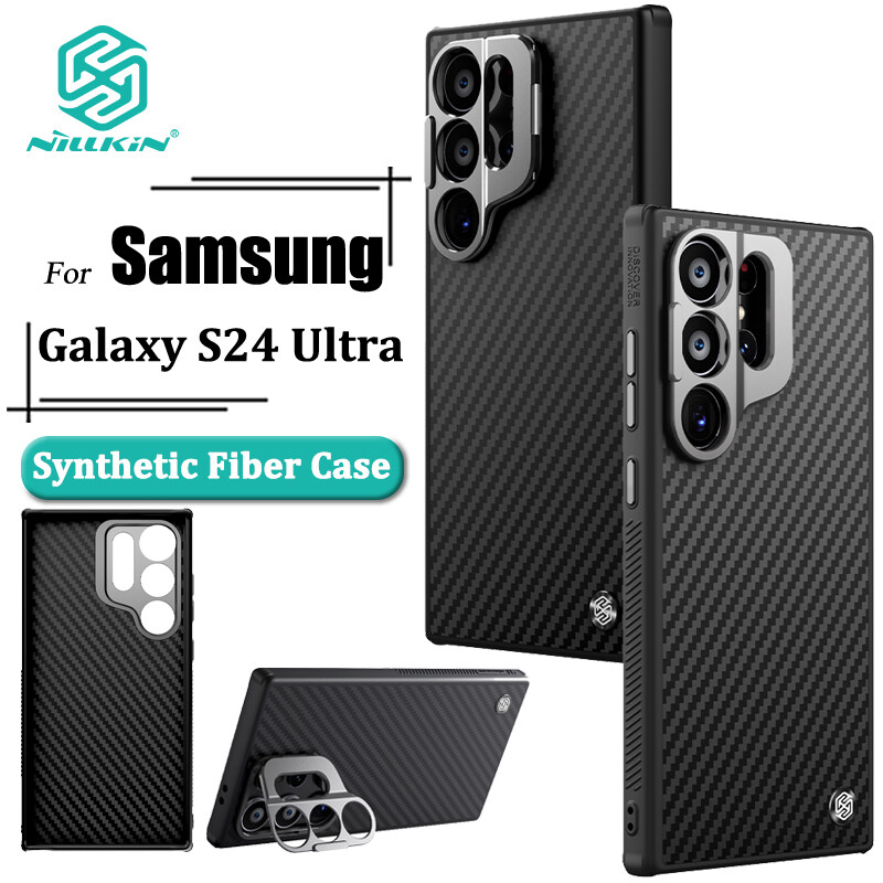 Nillkin Aramid fiber Stand Case for Samsung Galaxy S24 Ultra Phone Cases TPU + Aramid fiber Pattern of Geometry Protection Back Cover