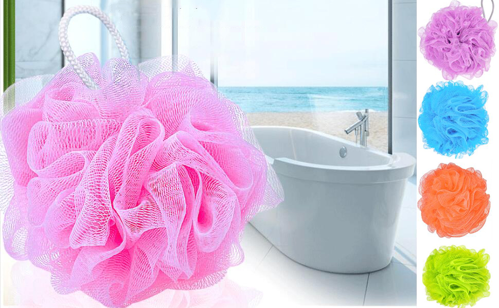 Bath Sponges Shower Sponges 5 Pack Mesh Pouf Scrubbers Bath Sponge