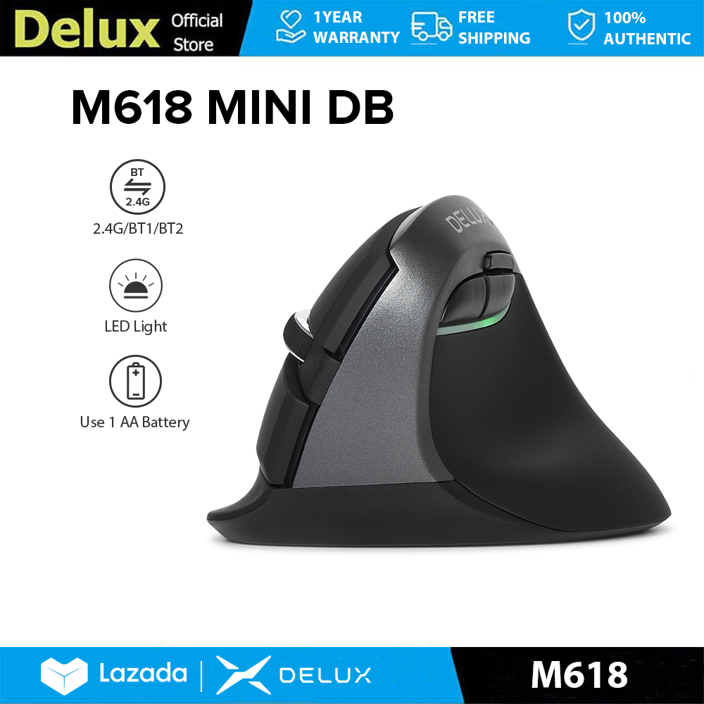 Delux M618 MINI DB Chuột đứng không dây Ergonomic max 2400 DPI 2.4G Bluetooth 6 nút với đèn LED im lặng nhấp chuột S kích thước cho tay nhỏ Quang cho PC/máy tính xách tay/Windows/Mac