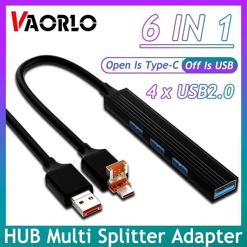 Vaorlo bộ chia nhiều usb usb 2.0 hub usb 4 cổng usb 2.0 loại bộ chuyển đổi c tốc độ cao mở rộng otg cho máy tính để bàn máy tính xách tay macbook phụ kiện