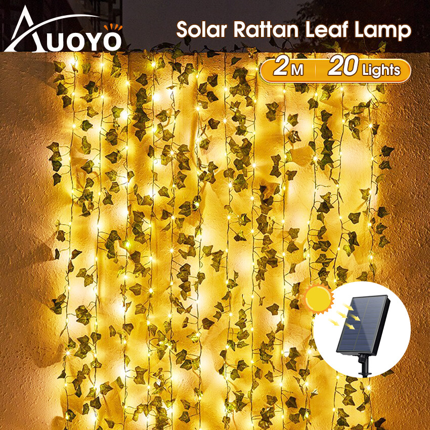  Auoyo Dây leo giả năng lượng mặt trời 2M   5M LED Đèn dây năng lượng mặt trời cây giả trang trí hiên treo cây thường xuân giả cây Vòng Hoa Lá Giả cho trang trí ban công trang trí tường ngoài trời trang trí sân vườn Tiệc 