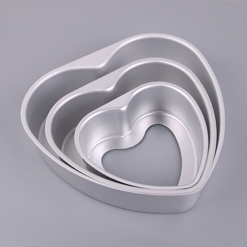 Gambar 6 8 10 Inch Heart Shaped Cake Pan Removable Bottom Aluminum Alloy Chocolate Cake Pan Silver Tin Baking Mold Baking Mould