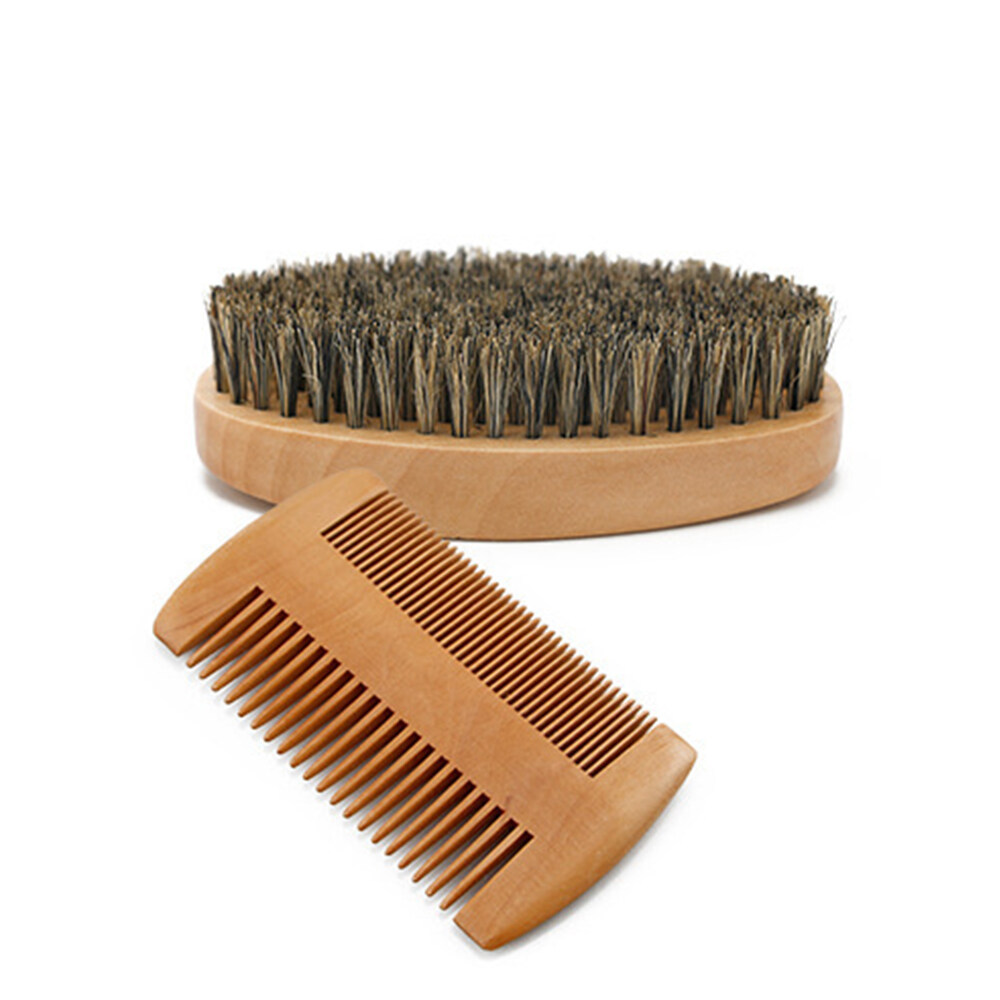 Bàn Chải Râu Gỗ Lông Heo Rừng Mềm Tự Nhiên Bộ Lược Chải Râu, Dụng Cụ Cạo Râu Thợ Làm Tóc Cho Nam, Bộ Lược Chải Ria Mép Có Túi