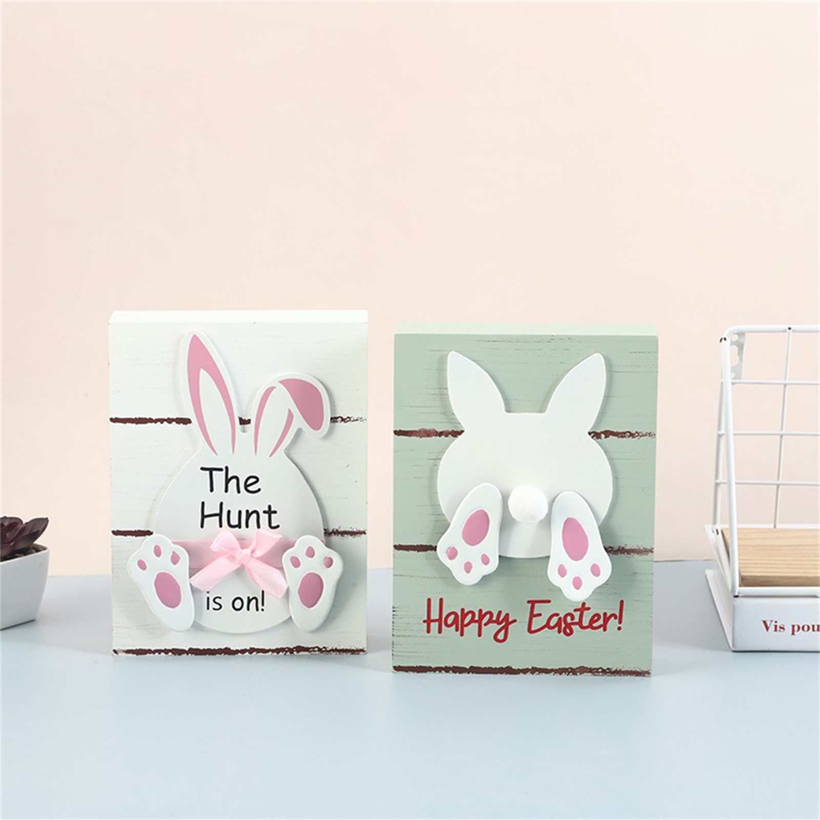Phục sinh trang trí bàn dễ thương Bunny khối gỗ Tabletop centerpieces Đối với trang chủ Đảng mùa xuân tầng Khay Trang trí nội thất