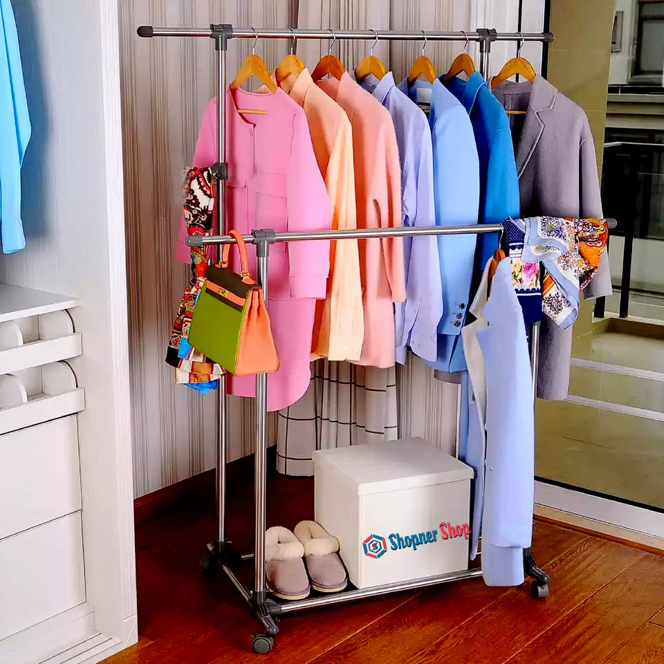 Pole Cloth Rack Double Pole Cloth Rack - Stainless Steel-6808