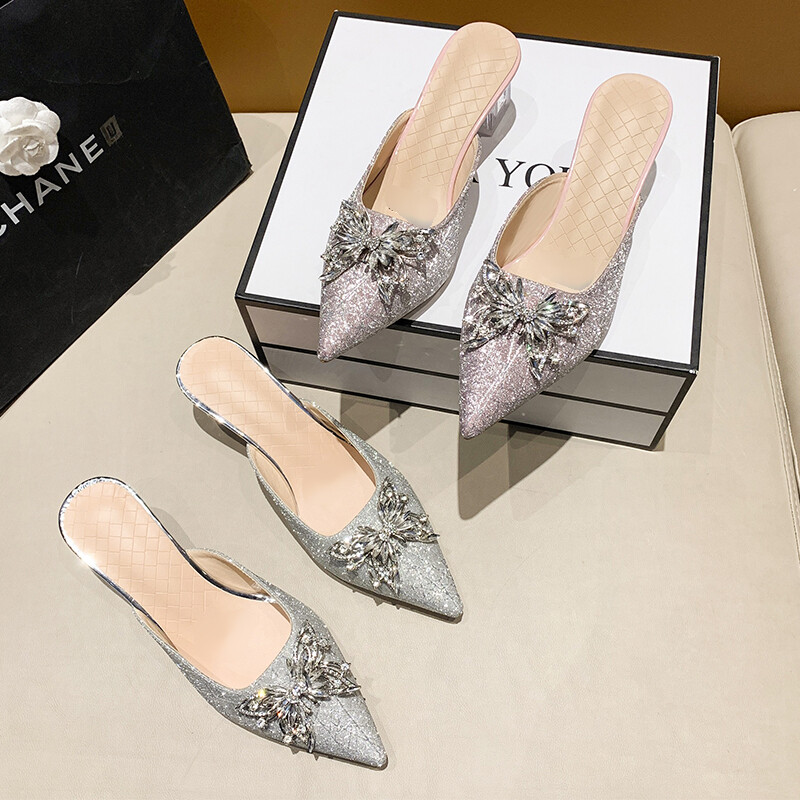 MANXIXI Fashion Women Beautiful Butterfly 5 cm High Heels Mules Sandals (34-40 Size) ราคา 588 บาท*ส่งฟรี