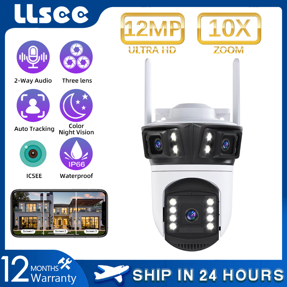LLSEE ICSEE CCTV Camera WiFi 360 Wireless Outdoor CCTV Three lens IP66 Wireless Outdoor Waterproof Home CCTV Camera ราคา 760 บาท*ส่งฟรี