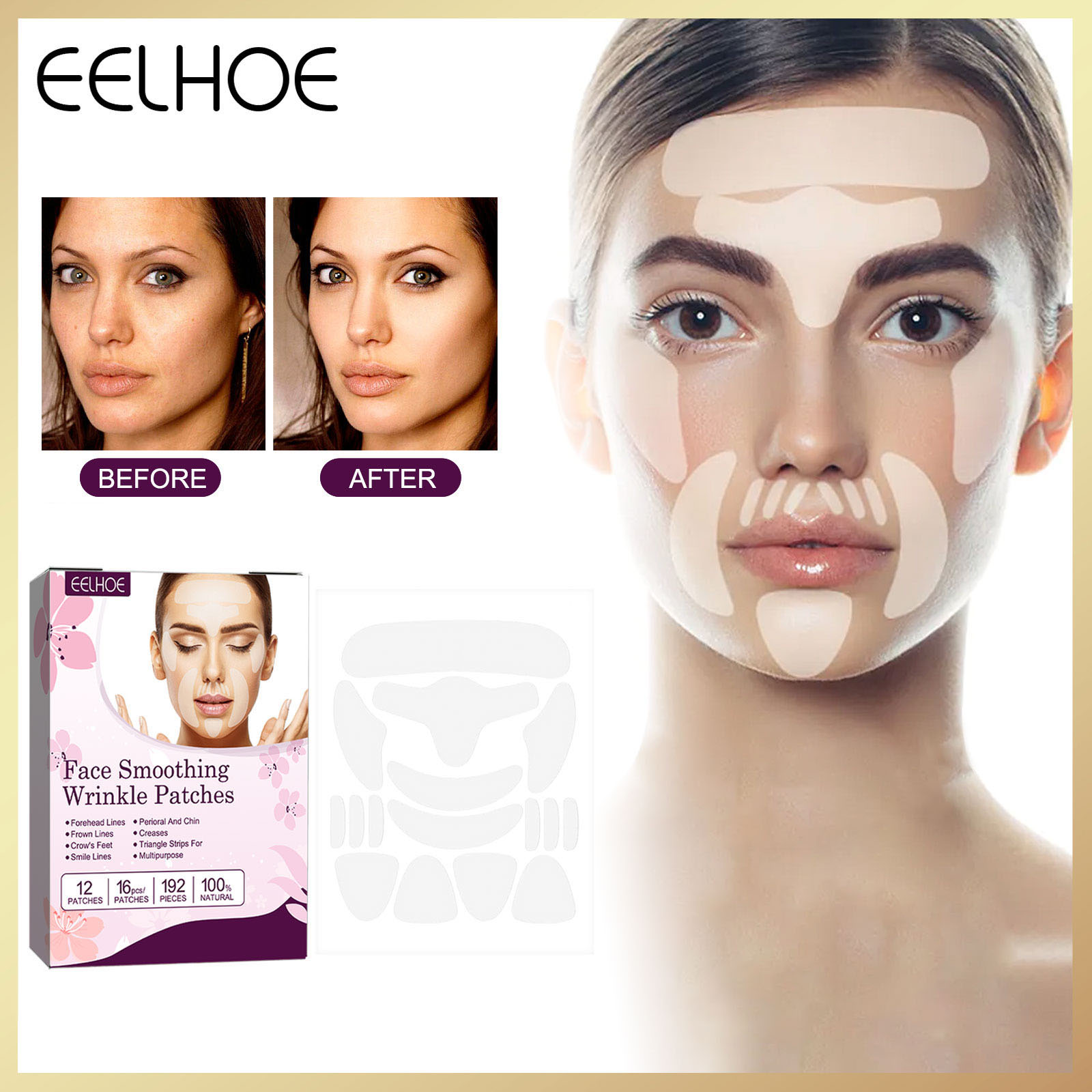 Eelhoe Facial Smooth Anti-wrinkle Patches Face Forehead Neck Eye Wrinkle Line Removal Sticker Pads Cheek Frown Chin Lifting Firming Paste Anti Aging Fade Fine Lines Sagging Skin Lift Up Tapes（12patches/box） ราคา 868 บาท*ส่งฟรี