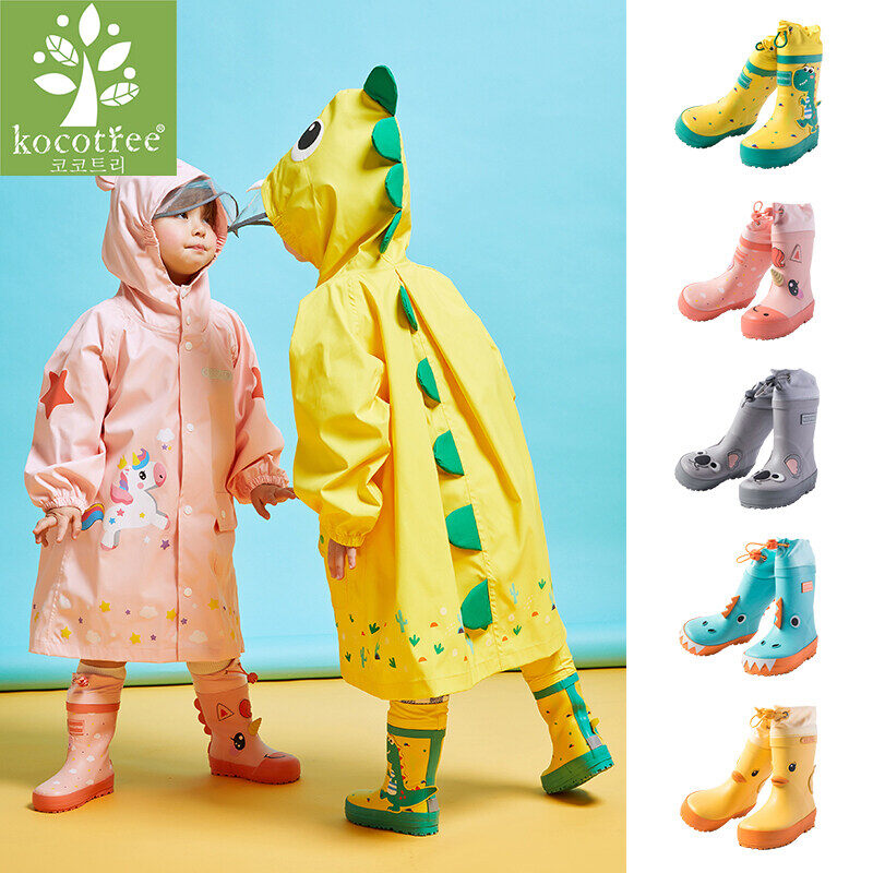Bốt Đi Mưa Trẻ Em Kocotree Giày Đi Mưa Hình Động Vật Dễ Thương Hoạt Hình 3D Chống Trượt Dây Thun Chống Thấm Nước, Dải Phản Quang Thoáng Khí Hình Con Vịt Koala Khủng Long Kỳ Lân Giày Cao Su Đi Nước Cỡ 22-32