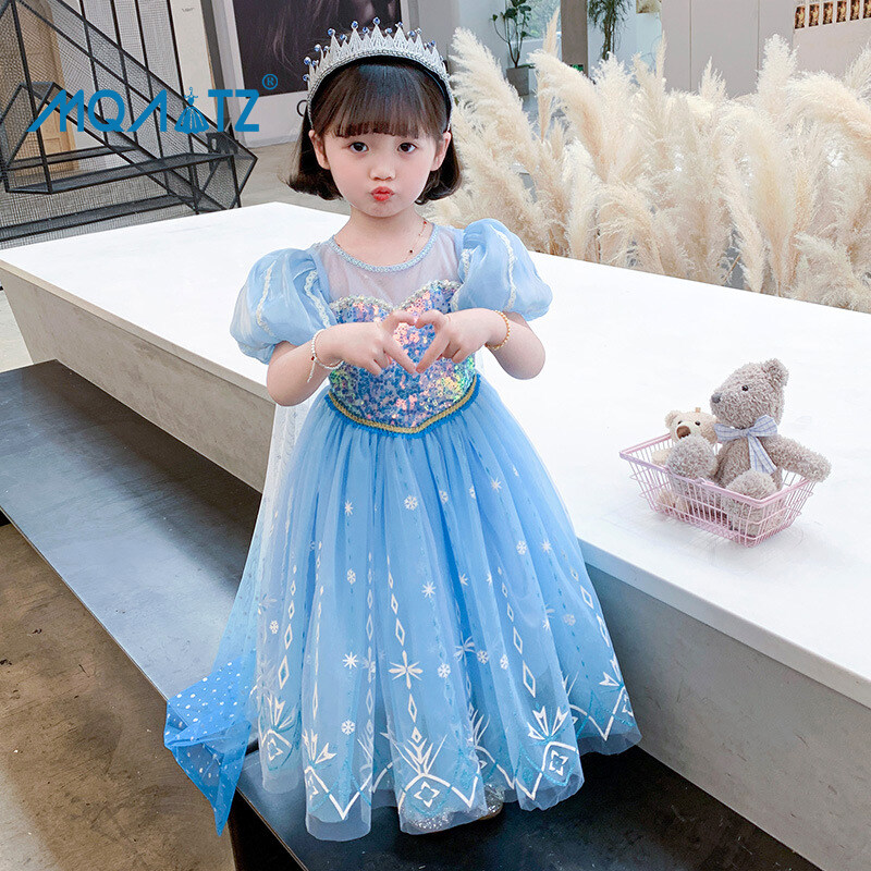 MQTZ Girls Princess Party Dress Sequins Anna Aisha Costume Puff Dress Puff
