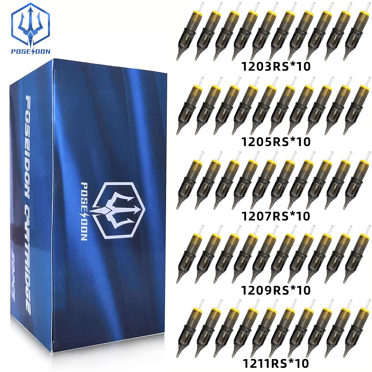 Poseidon hộp mực xăm kim RS 50 cái/hộp kim xăm Kích thước hỗn hợp hộp mực xăm kim xăm hình xăm bị bảo vệ cung cấp phụ kiện xăm hình cho máy xăm xoay hình xăm bút máy loại