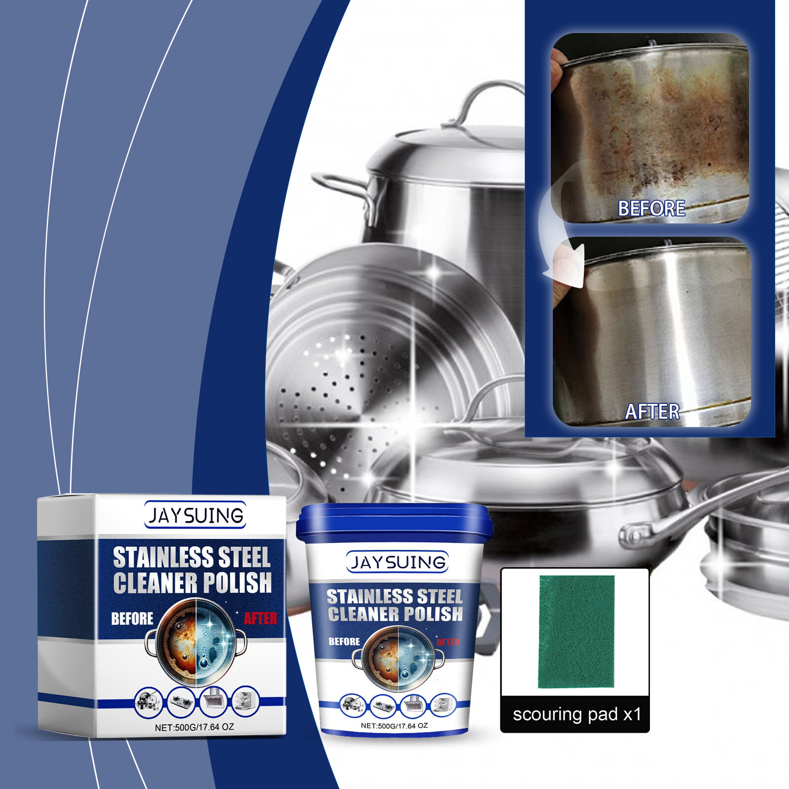 Jaysuing Multipurpose Cleaner Cream Powerful Decontamination Kitchen Paste Stainless Steel Scratches Remover Stain Polishing Cream Multi-Purpose Powerful Cookware Decontamination Rust Removing Kitchen Oven Cookware Stainless Steel Rust Cleaner ราคา 233 บาท*ส่งฟรี