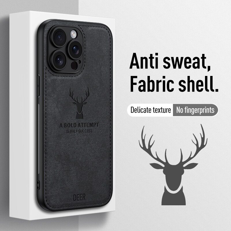 Crashstar Thời Trang Deer Elk Vải Mềm Chống Sốc vỏ điện thoại Cho iPhone 16 15 14 13 12 11 Pro Max Mini X XR XS Max 8 7 6 6S Plus + SE 2020 Frabic Sweatproof Chống điện thoại vân tay Vỏ với bảo vệ máy ảnh ống kính bọc hoàn toàn