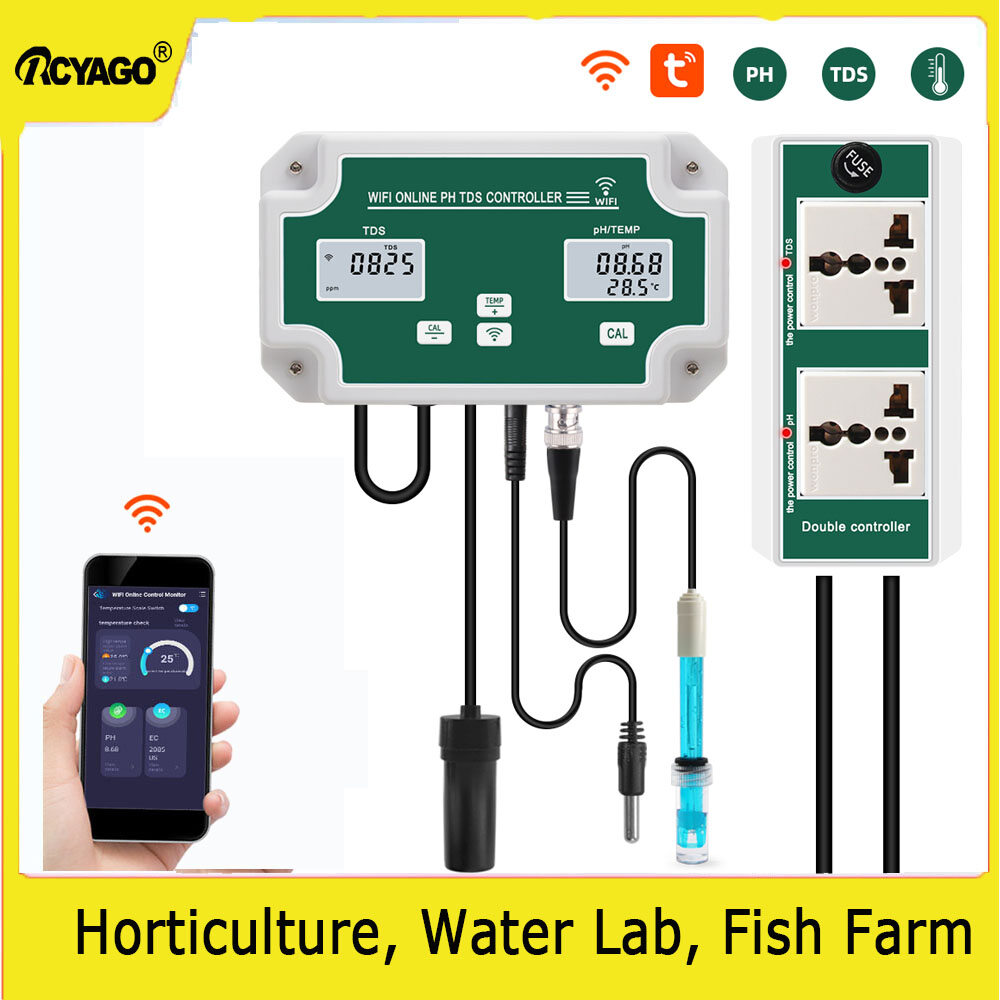 Rcyago bộ điều khiển ph tds 3 trong 1 bluetooth tuya app kỹ thuật số mới máy theo dõi chất lượng nước ph/tds/nhiệt độ để làm vườn, phòng thí nghiệm nước, ao cá
