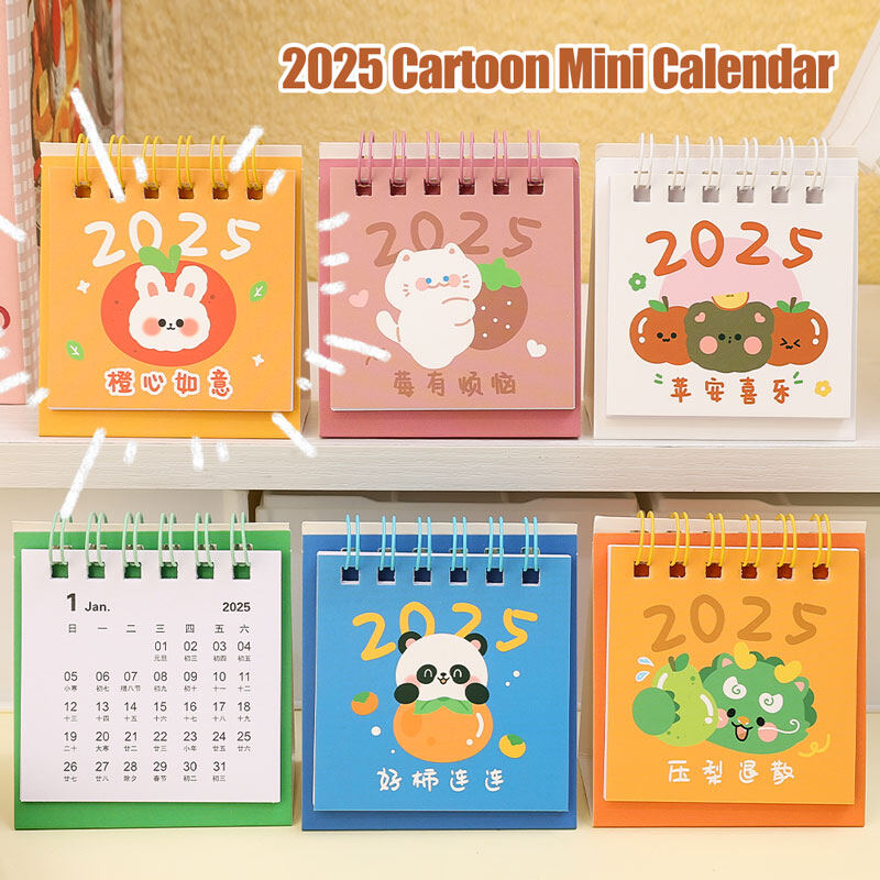 INS Mini Cartoon Fruit Animals 2025 Desk Calendar Kawaii Daily Monthly Schedule Planner Calendars New Year Office School Supplies (in stock)