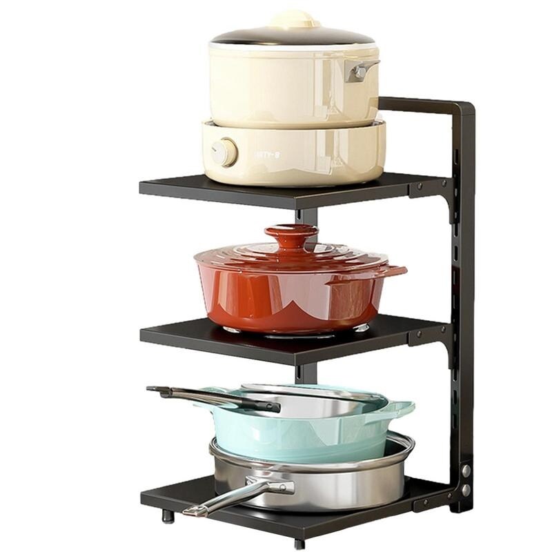 Gambar Cookware Rack Holder Organizer Heavy Duty Pan Rack Stainless Steel Pot Lid Rack Kitchen Cabinet Pantry Cookware Organizer