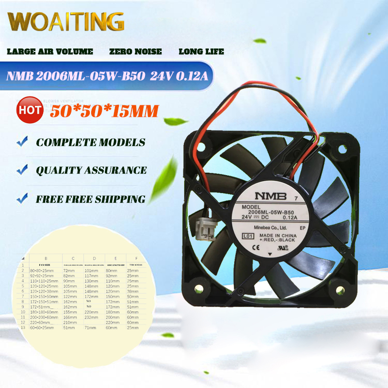 NMB 2006ML-05W-B50 Cooler Fan 24V 0.12A 5cm 5015 Cooling Fan Equipment Frequency Converter Radiator Fan Giá 300,000 Đồng*Miễn phí vận chuyển