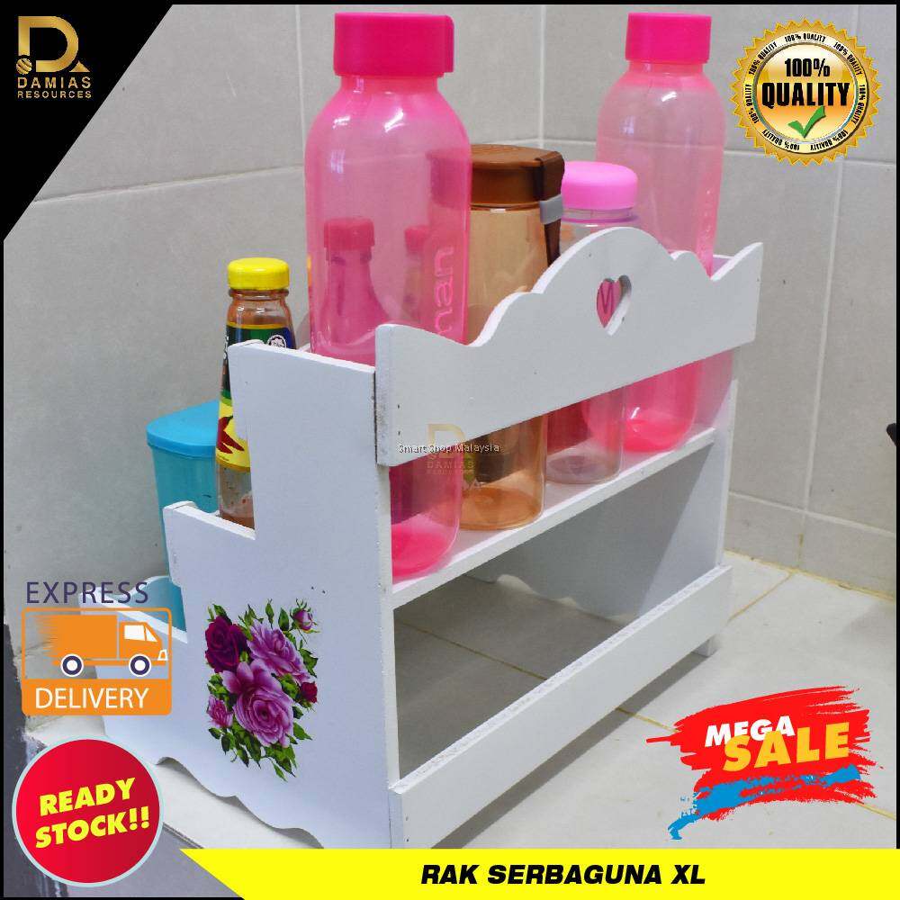 Gambar Rak Vintage White Colour 3 tingkat Pelbagai Serbaguna Kicap Botol Sos Cili   Garam  Rak Kayu
