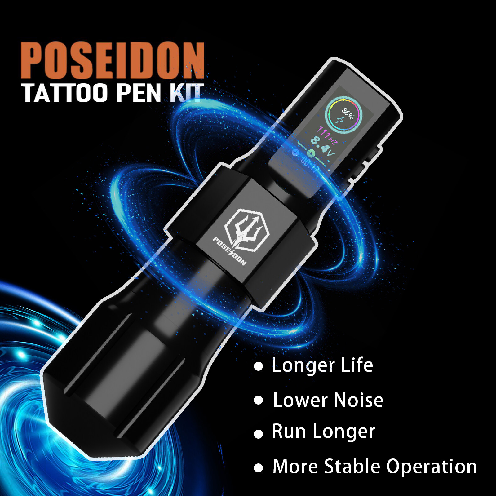 Poseidon bút Tattoo với 1800mAh công suất không dây điện, máy xăm với màn hình đèn LED kỹ thuật số, hình xăm bút không dây phụ kiện xăm hình cho nghệ sĩ