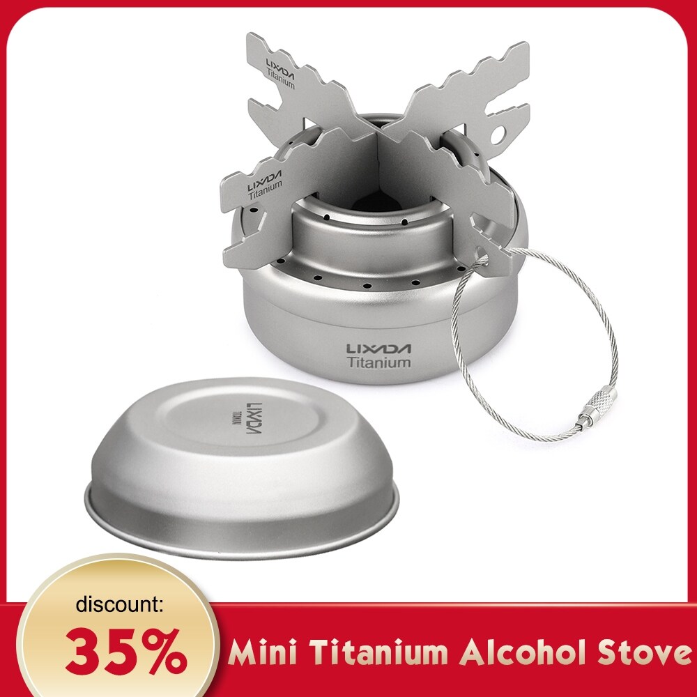 Gambar Lixada Portable Mini Titanium Alcohol Stove with Lid Cross Stove Stand Rack Outdoor Camping Hiking Cooking Alcohol Stove