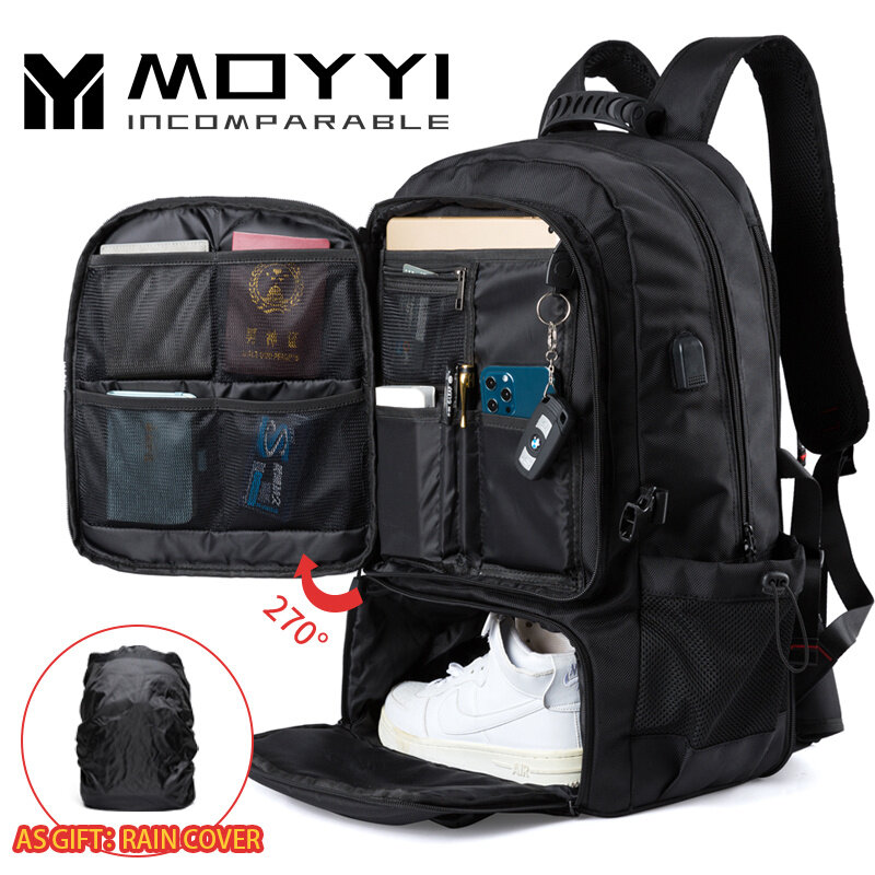 MOYYI 80L Ba lô doanh nhân sức chứa lớn Cho Nam Giới Túi du lịch 17.3 Inch Máy Tính Xách Tay Túi đựng laptop oxford thời trang Với Giày Ngăn Túi leo núi Ba lô cắm trại