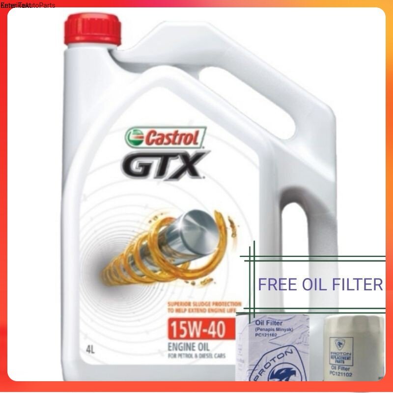CASTROL GTX 15w40 ENGINE OIL 4 LITER ORIGINAL+ FREE PROTON GENUINE OIL FILTER 1PC PC121102