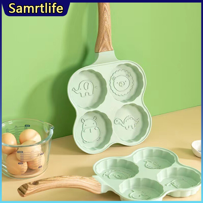 Gambar Samrtlife Four Holes Frying Pan Non Stick Egg Hamburger Maifan Stone Non Stick Small Pan Household Breakfast Fried Pot Flat Bottom 4 Holes Egg Pot