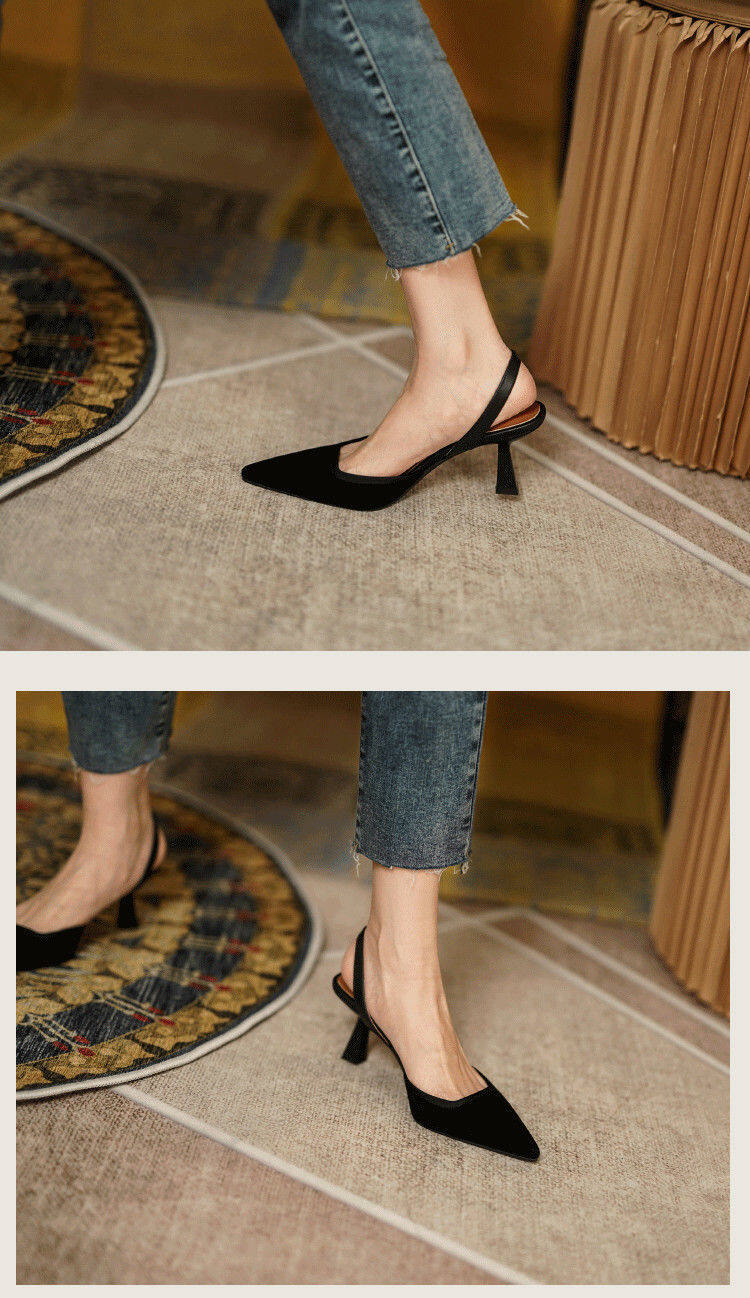 French style mid-high heel closed toe sandals for women 2021 New one strap all-matching stiletto black pointed toe slingback pumps women