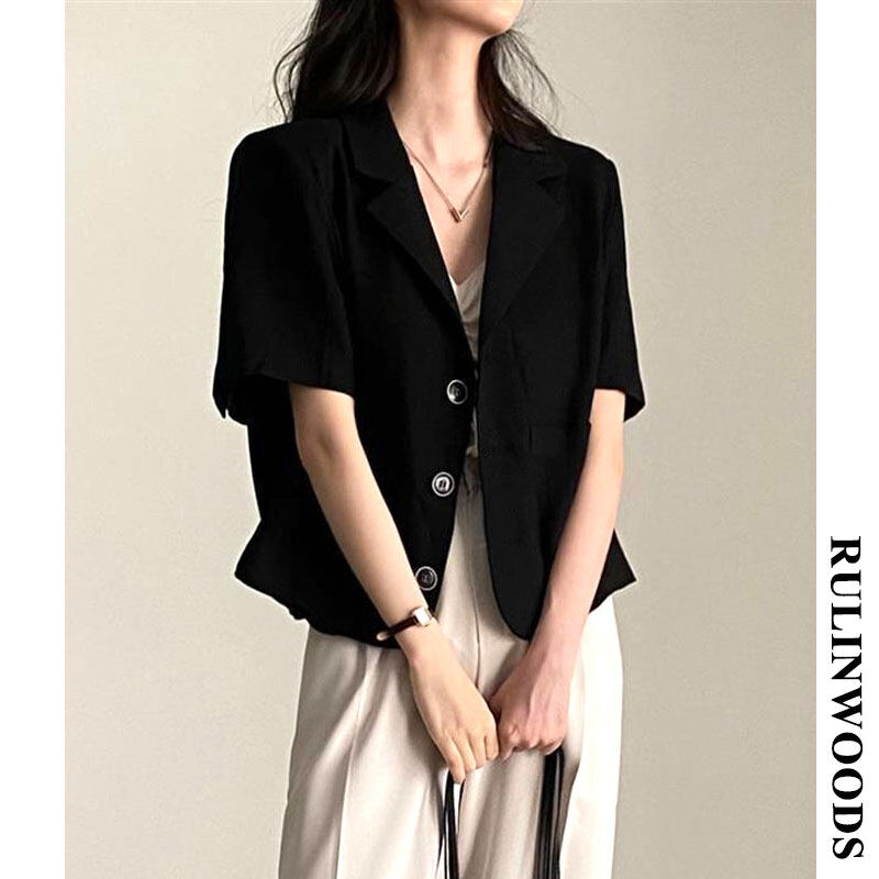Chicchic áo blazer vải lanh phong cách hàn quốc cho nữ áo khoác vest ngắn tay