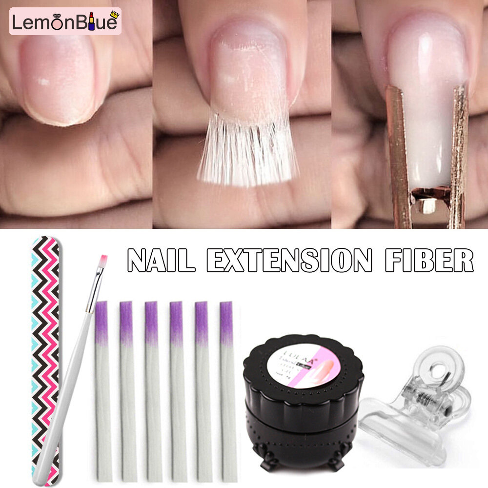 Gambar LemonBlue Fiberglass Nail Extension Fiber Tips DIY Manicure Salon Tool Set with Glue Brush
