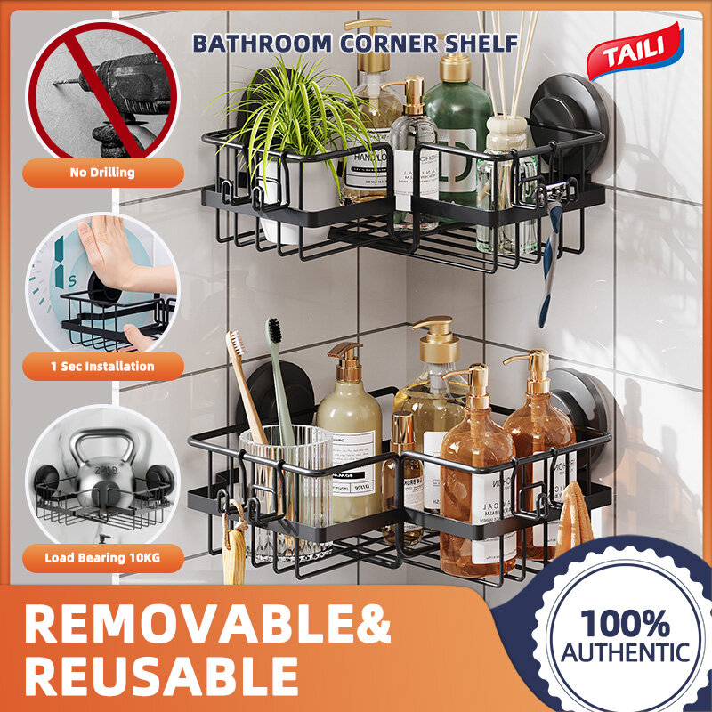 TAILI Suction Cup Shower Rack 2-Pack, No Drilling Heavy Duty Shower Rack with Hooks, Wall Mounted Bathroom Basket Storage Rack, Removable Rust-Resistant Stainless Steel Shower Rack ราคา 652 บาท*ส่งฟรี