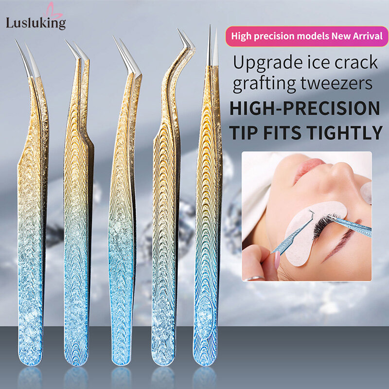 Eyelash Extension Tweezers With Cracked Ice Pattern Tweezers
